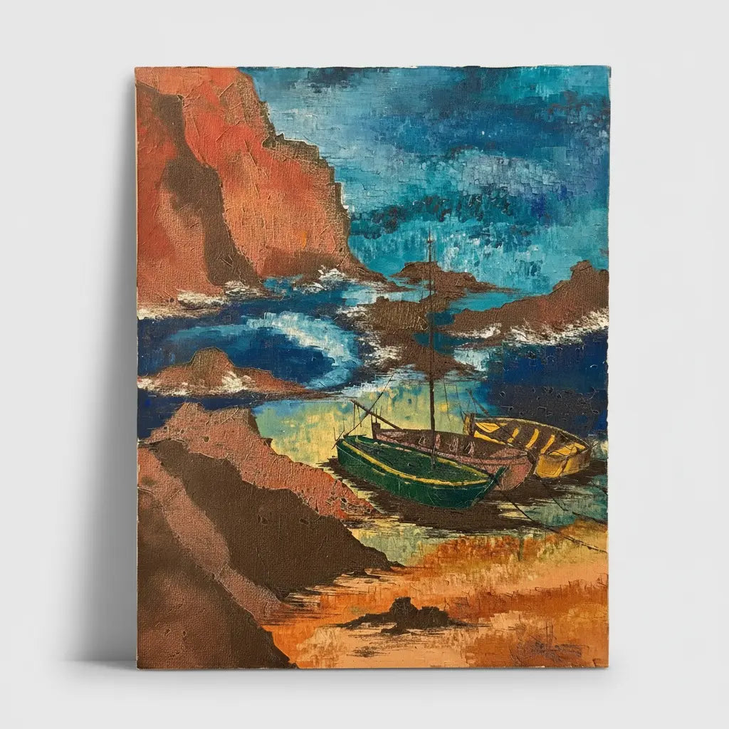 Tableau XXe siècle – Barques Échouées Pièce Unique
