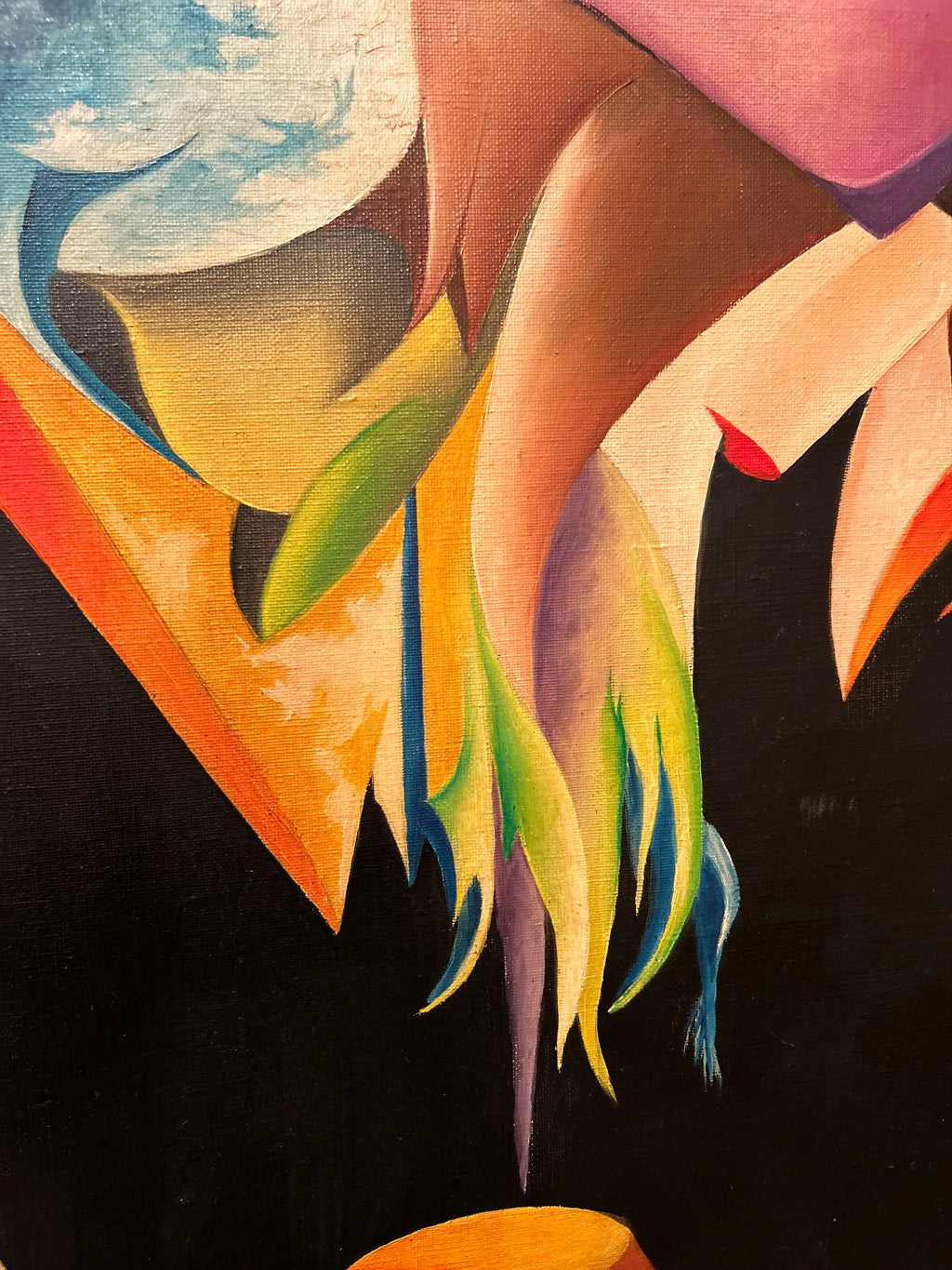 R. Girard – Tableau contemporain XXe siècle, huile sur toile réversible signée (1977), grand format abstraction colorée Pièce Unique