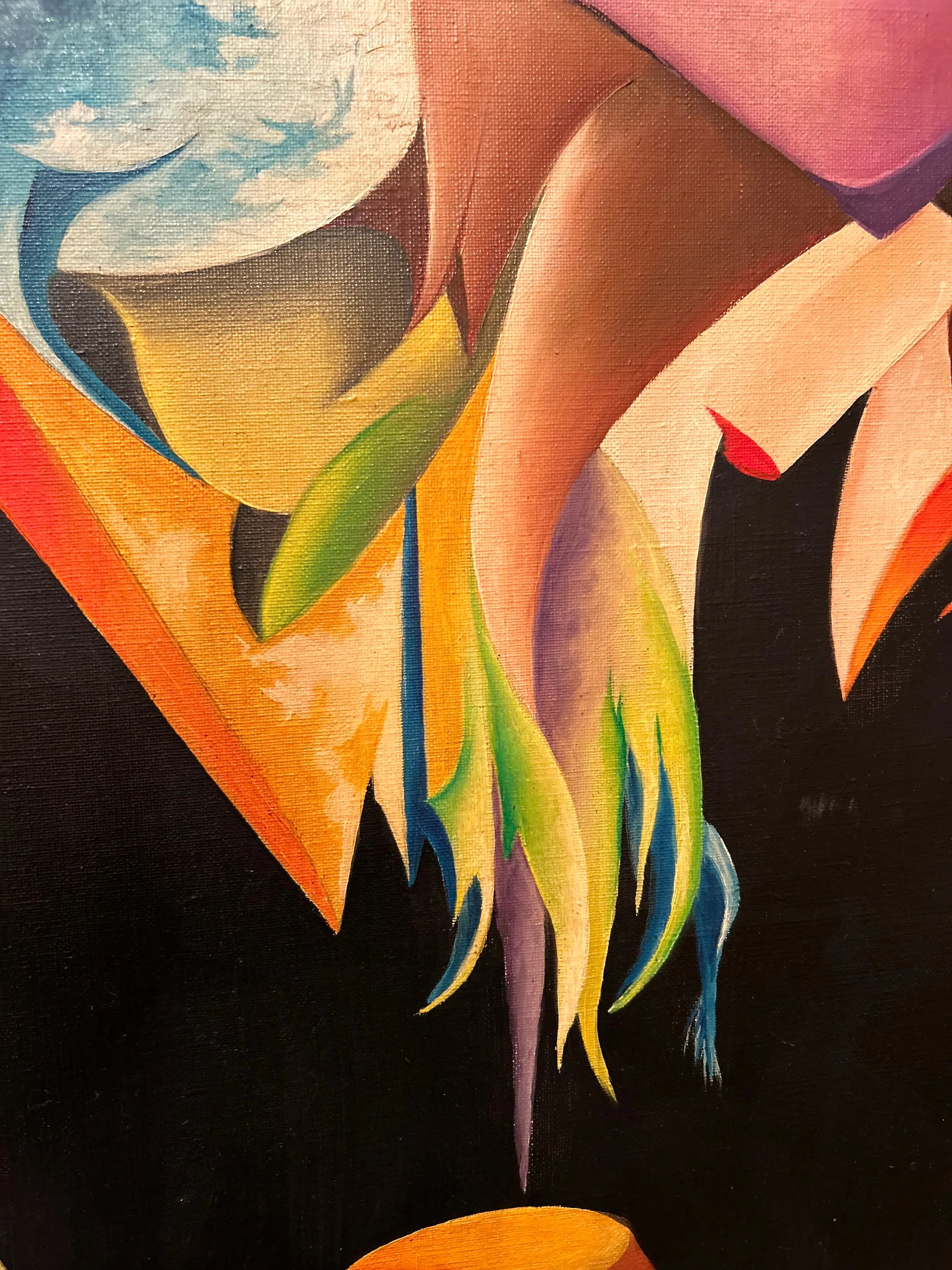 R. Girard – Tableau contemporain XXe siècle, huile sur toile réversible signée (1977), grand format abstraction colorée Pièce Unique