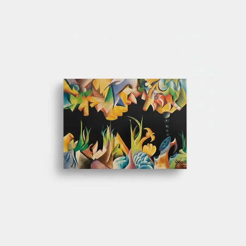 R. Girard – Tableau contemporain XXe siècle, huile sur toile réversible signée (1977), grand format abstraction colorée Pièce Unique