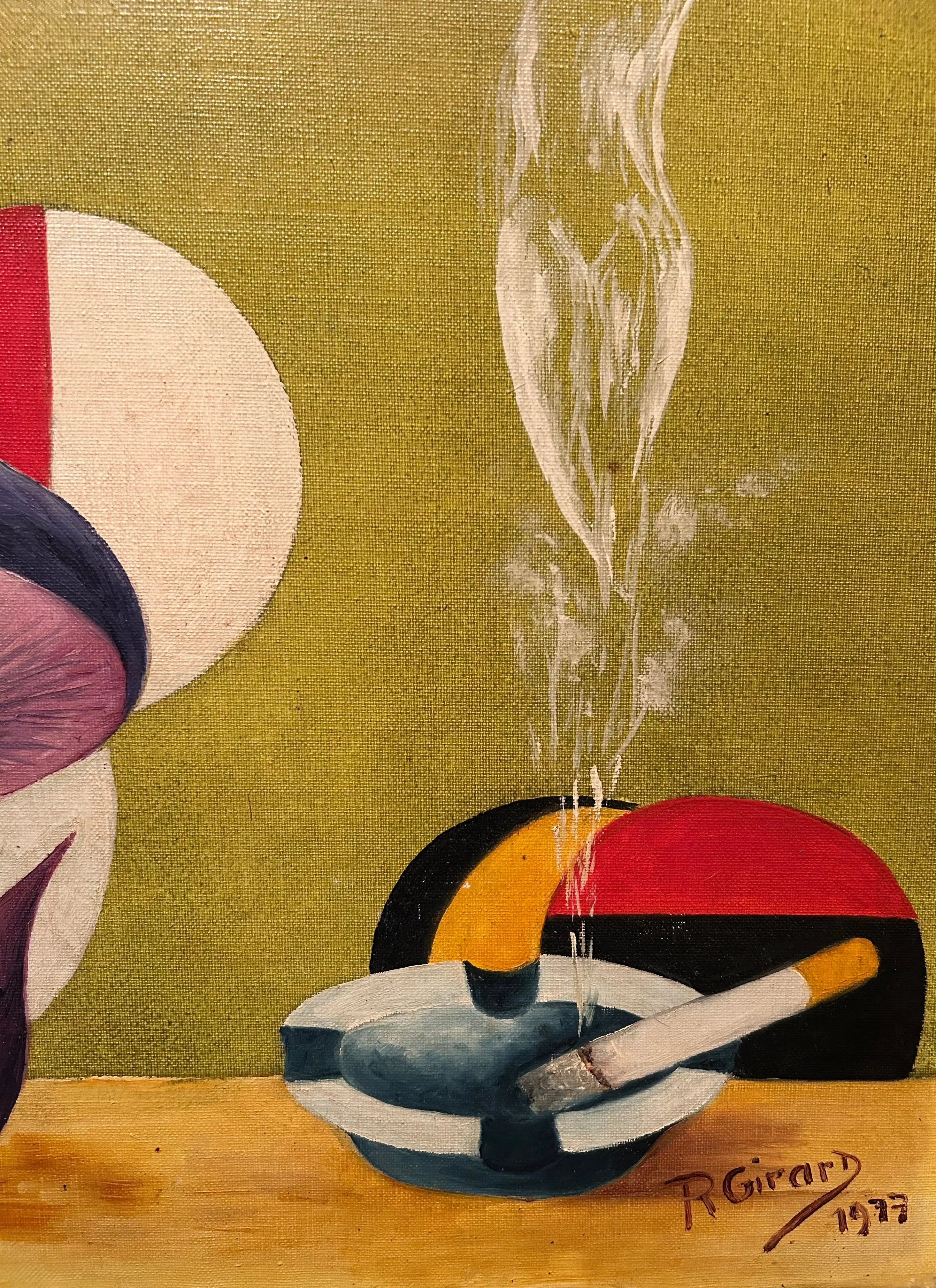 R. Gigard (1977) – Tableau Abstrait Contemporain | Fumée Sensuelle & Jaune Vibrant Pièce Unique