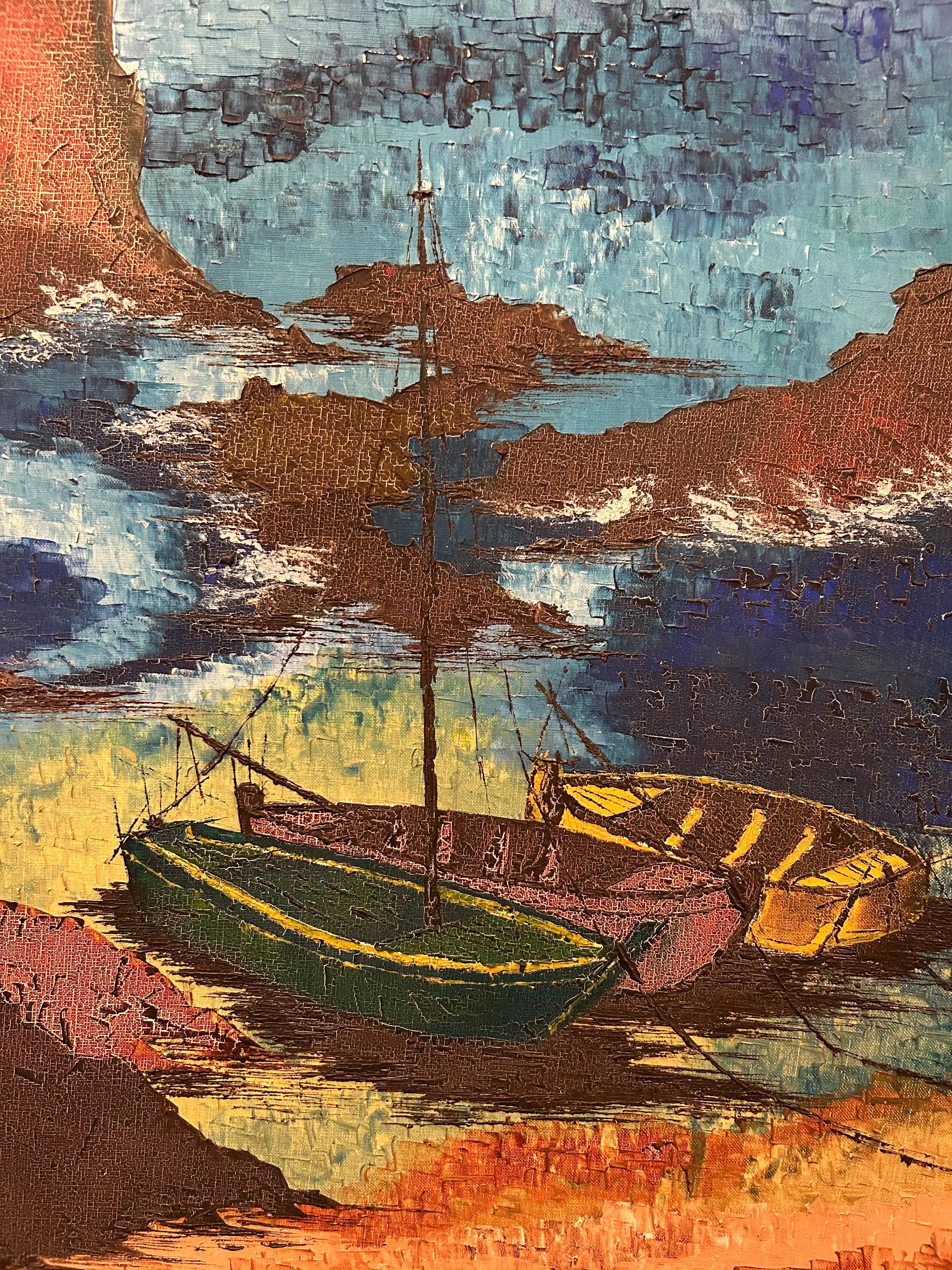 Tableau XXe siècle – Barques Échouées Pièce Unique