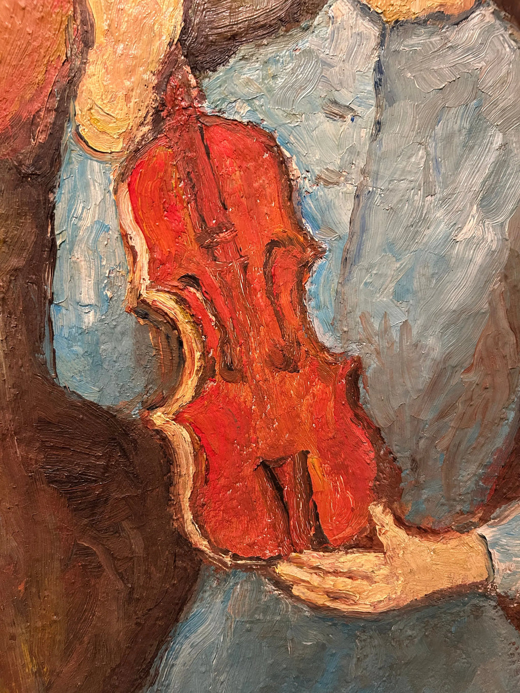 Tableau contemporain XXe siècle – Le Violoniste Stoïque Pièce Unique