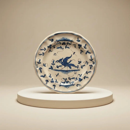 Assiette Ancienne XIXe Siècle Bleu et Blanc à Décor d’Oiseau Pièce Unique