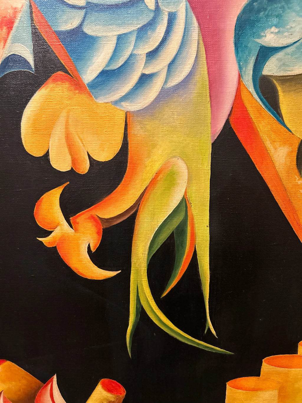 R. Girard – Tableau contemporain XXe siècle, huile sur toile réversible signée (1977), grand format abstraction colorée Pièce Unique