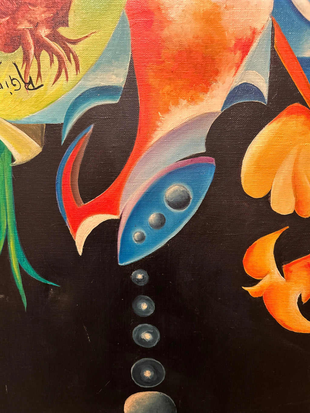 R. Girard – Tableau contemporain XXe siècle, huile sur toile réversible signée (1977), grand format abstraction colorée Pièce Unique