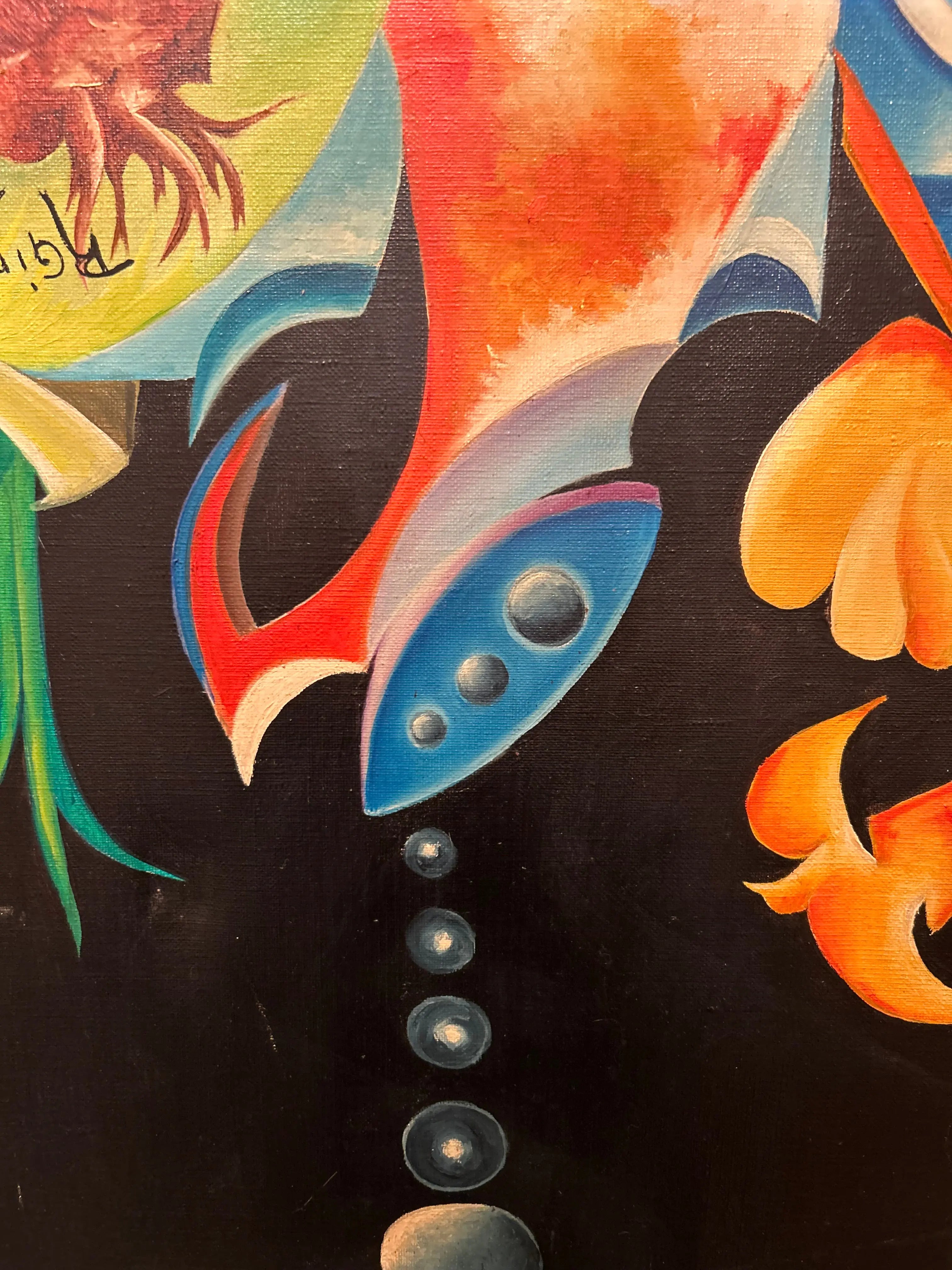 R. Girard – Tableau contemporain XXe siècle, huile sur toile réversible signée (1977), grand format abstraction colorée Pièce Unique