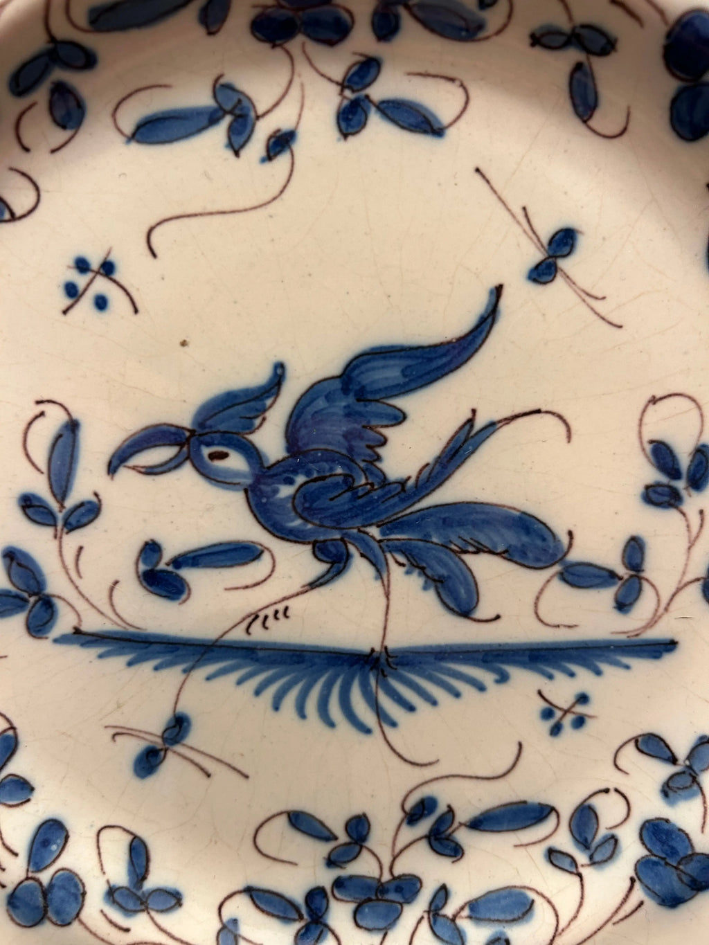 Assiette Ancienne XIXe Siècle Bleu et Blanc à Décor d’Oiseau Pièce Unique